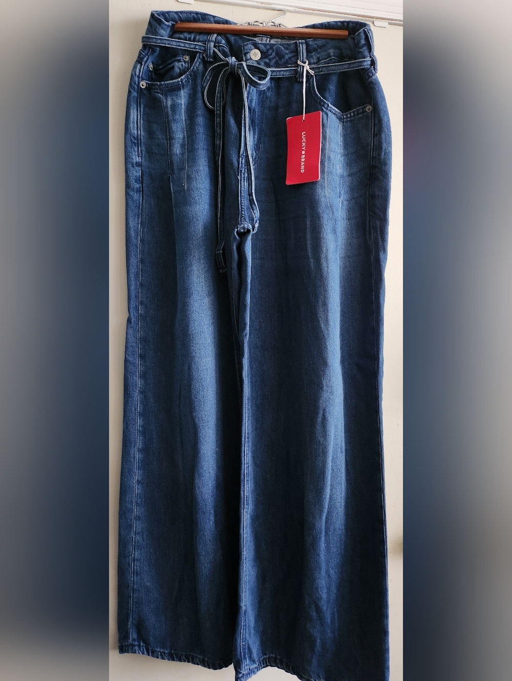 Lucky Brand Palazzo Wide Leg Dark Blue Tie-Waist Jeans